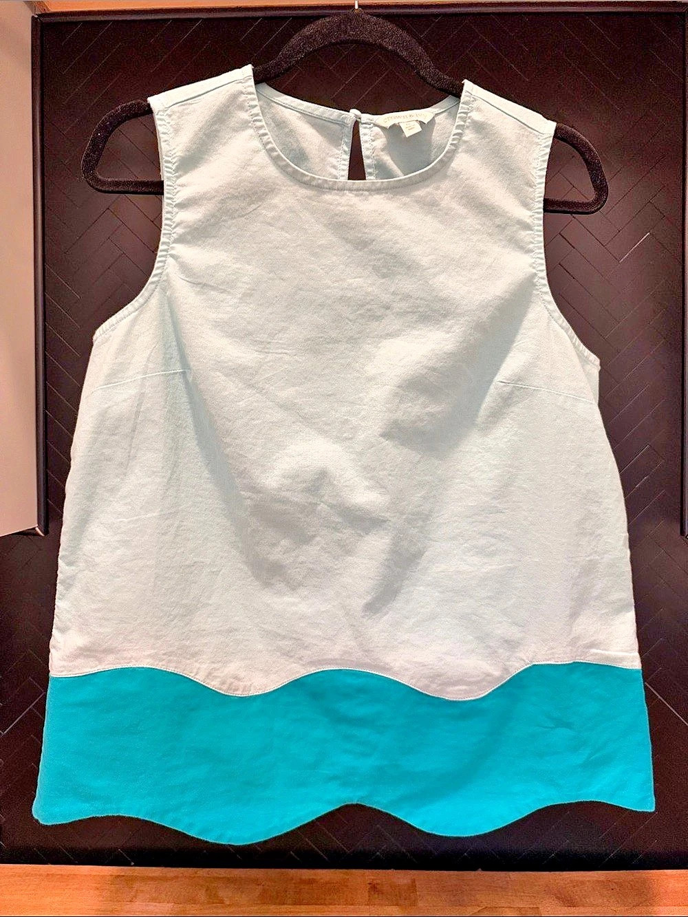 crown & ivy Scalloped Color Block Tank Top in two-toned blue Like New